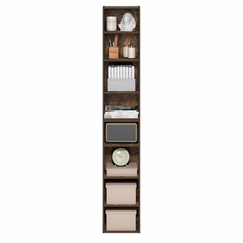 Image of Furinno PASIR Book Shelf, 8-Tier Bookshelf, Bookcase with Open Shelf, 9.3 x 11.8 x 70.9, for Living Room, Bedroom, Home Office, Amber Pine