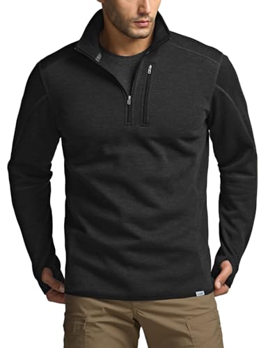 CQR Men's Quarter Zip Utility Fleece Pullover, Outdoor Casual Thermal Sweater, Chest Zipper Pocket, Mock Neck Long Sleeve