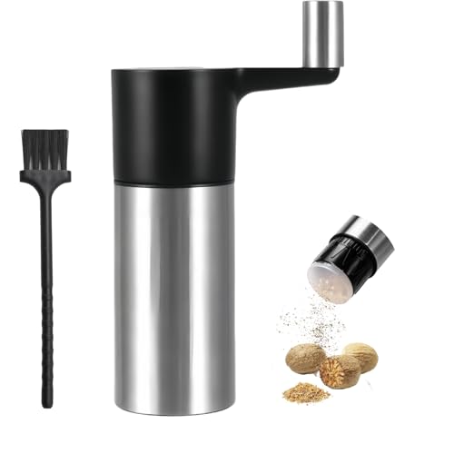 Ymoryiyi Nutmeg Mill and Grater with Storage, Stainless Steel Nutmeg Grinder Manual Nutmeg Grater with Extended Handle and Small Brush