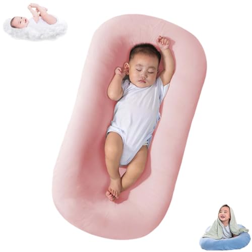 Image of Saanerueen Baby Lounger, Baby Lounger Pillow for Newborn, Infant Lounger Sleeping for Baby in Bed, Newborn Lounger Pillow Soft Breathable (Pink/29.5 * 19.3in)