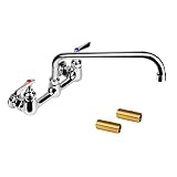 COOLWEST 8” Center Wall Mount Commercial Kitchen Sink Faucet with 12 Inch Swivel Swing Spout, 2 Hand