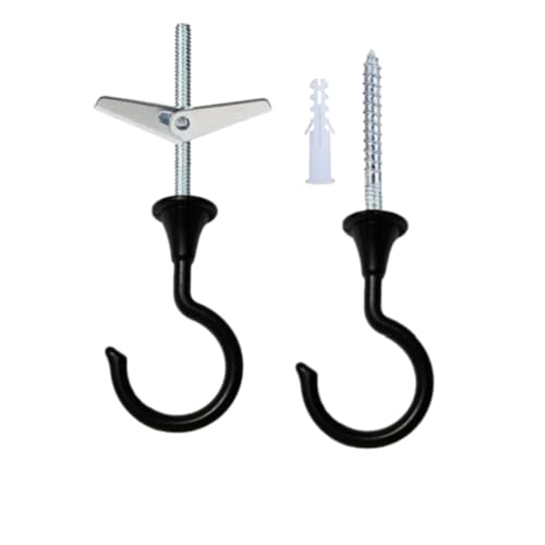 Image of Large Swag Ceiling Hooks 2Sets Heavy Duty Swag Hook with Hardware for Hanging Plants Ceiling Installation Cavity Wall Fixing (2 Sets, Black,Large)