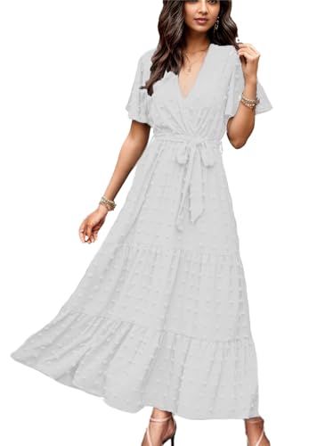 Robe d'été 2025 bohème fleurie col en V manches courtes avec ceinture kinstell