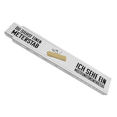 Multifunktionswerkzeug Meterstab aus Holz mit lustigem Spruch witziger Zollstock als Geschenk für Handwerker und Kollegen die gerne mit dem Meterstab aus Holz auch mal ein Bier