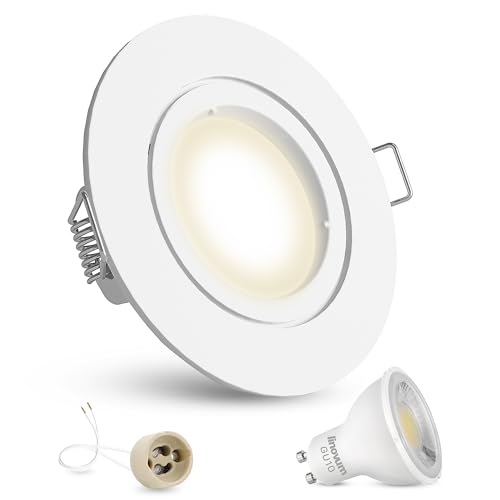 linovum Einbaustrahler mit LED in weiß & rund Lichtfarbe neutralweiß 3W - Einbauleuchte 230V mit GU10 Leuchtmittel & Fassung