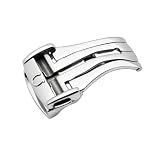 ROUHO Fermoir Déployant de Montre Poli, Boucle de Remplacement en Acier avec Boutons Poussoirs pour Omega De Ville Collection Argenté 20mm
