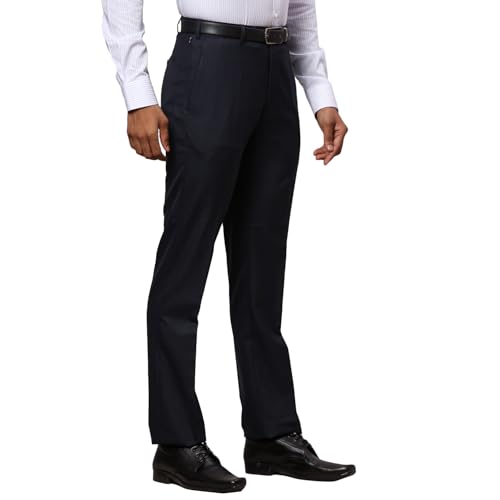 Image of Raymond Men's Mid Rise Contemporary Fit Poly Viscose Blend Solid Pattern Flat Front Formal Trouser