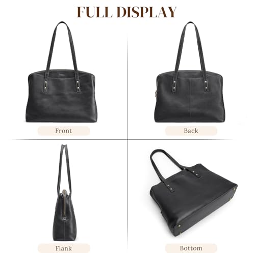 Image of S-ZONE Leather Tote Bag for Women Large Capacity Shoulder Handbags Purses | Full Grain Leather, Large Capacity, Fits 15.6-Inch Laptop, Work or Commute, Bottom Metal Feet