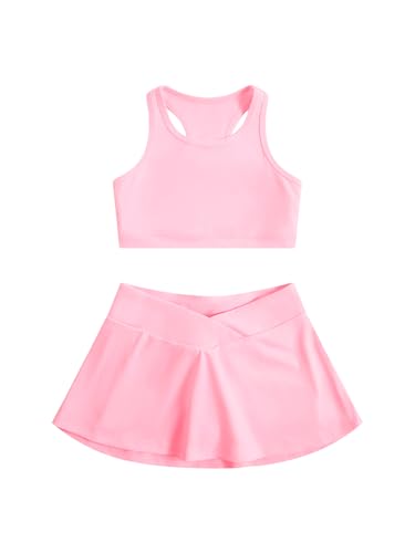 Image of SOLY HUX Toddler Girl's 2 Piece Workout Outfits Lightweight Crop Tank Tops and Skort Athletic Set