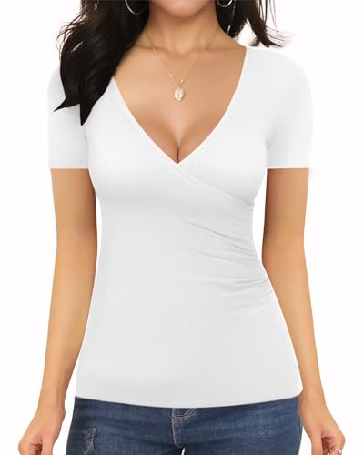 Image of MANGOPOP Women's Round Neck Short Sleeve T Shirts Basic Bodysuits