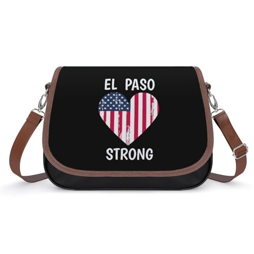 El Paso Strong with U.S. Flag Heart Crossbody Bag Anti-Theft Side Shoulder Bags Adjustable Leather Messenger Bag Unisex