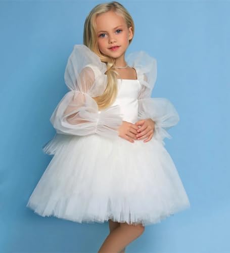 Long Sleeveles Flower Girl Dress A Line Short Pageant Dress Tulle Princess First Communion Dress for Girls RWW214