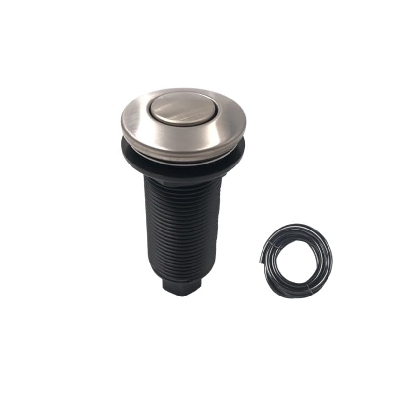Sink Top Garbage Disposal Air Switch Button, Brushed Stainless Steel, with 6 Ft Air Hose, Chrome Plated 3.6" Long On/Off, Push Button with Brass Cover, Compatible with All Power Modules