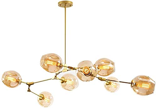 AMNOUR Chandelier E27 Nordic Glass Ball Chandelier Adjustable Height,Matte Black Sputnik Chandelier,E26 Metal Hand Blow Branches Pendant Light,79" Mid Century Globe Light Fixtures