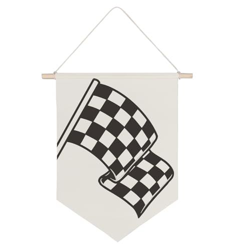 Image of QODUNG Race Car Room Wall Decor,Buffalo Plaid Racing Flag Canvas Banner,Canvas Hanging Pennant Flag Banner for Boys Kids Room,Racing Enthusiast Gifts
