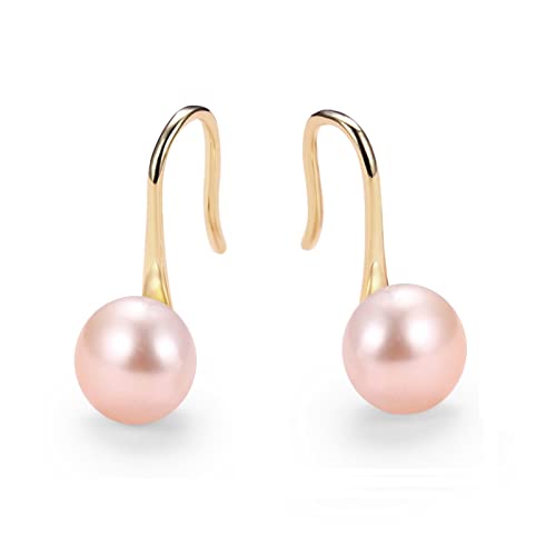 Image of Pink Pearl Earrings For Women,Silver 925 Sterling Silver Freshwater Cultured Pearl Dangle Drop Earrings (Gold)