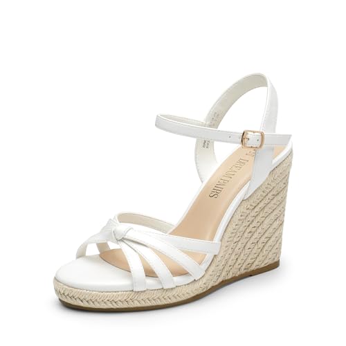 DREAM PAIRS Wedge Sandals for Women Dressy Summer, Platform Espadrille Strappy Casual Braided Heels Comfortable with Open Toe and Ankle Strap 6 White-pu