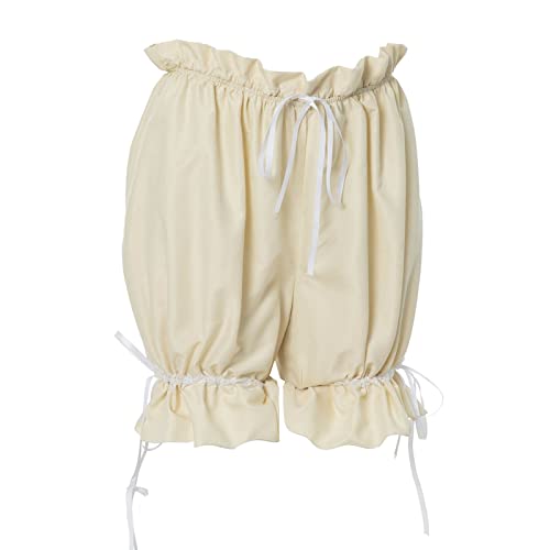 Nuoqi Women Bloomers Girls Victorian Pantaloons Renaissance Ruffle Pumpkin Pants Shorts Beige L Xl cover