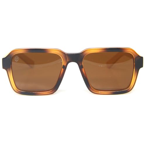 Square sunglasses with brown turtle acetate frames and bamboo temples, light and comfortable, with brown polarized lenses, Mondelo Napa Turtle MafiawooD2