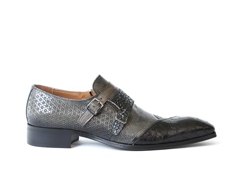 Jo Ghost 5395 Italian Multi Print Olive Green Leather Shoes with Buckles and Zip