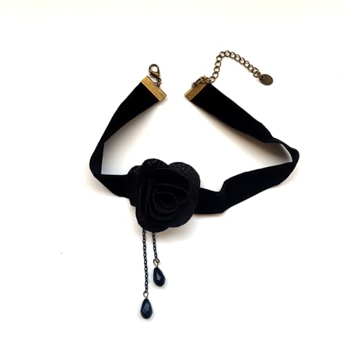 Dishowme Collar Gargantilla de Flores de Rosa de Cristal Vintage con Flores de Terciopelo con Diamantes de Imitación Joyería para Mujer, talla única, Diamante de imitación Tela Acero aleado, No es una