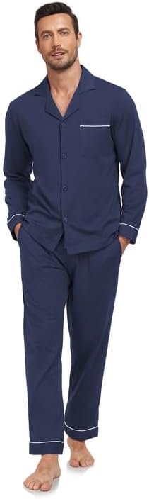 COLORFULLEAF Men's 100% Cotton Pajama Set Long Sleeve Button Down Top & Pants Soft Breathable Loungewear with Pockets - Image 6