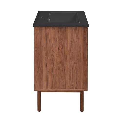 Image of Swiss Madison Classe 18 in. Brown Oak Bathroom Vanity with Black Ceramic Sink Top