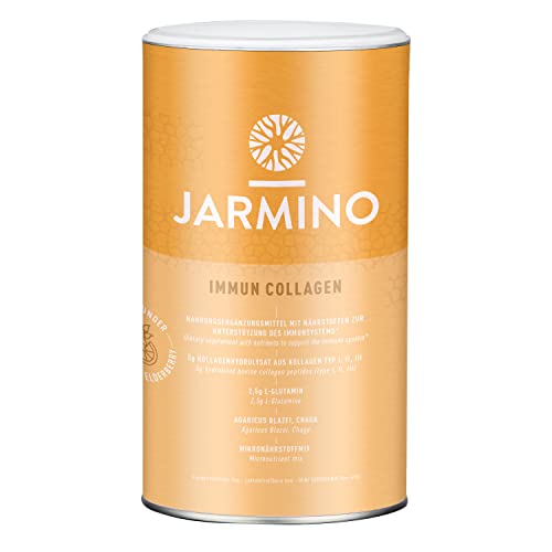 JARMINO Immun Collagen | Kollagen Hydrolysat mit L-Glutamin - Immunsystem stärken | Vitamin C, D, Selen, Zink, Ingwer, Holunder, Vitalpilze | 450g Immun Boost Glutamin Pulver