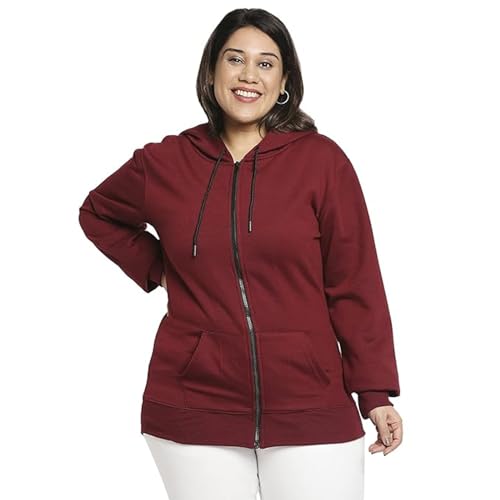 Image of Clotth Theory Women's Cotton Fleece Hooded Neck Sweatshirt | Hoodie Jacket with Kangaroo Pocket