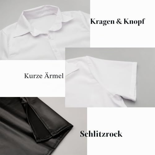 MIZSPISE Sekretärin Outfit Sexy Dessous Set Damen Büro Cosplay Kostüm Lehrerin Uniform Reizwäsche Elegant Outfit Weiße Bluse Kurzarm und Latex Minirock Lingerie Frauen Anime Party Cocktail Rave – Bild 3