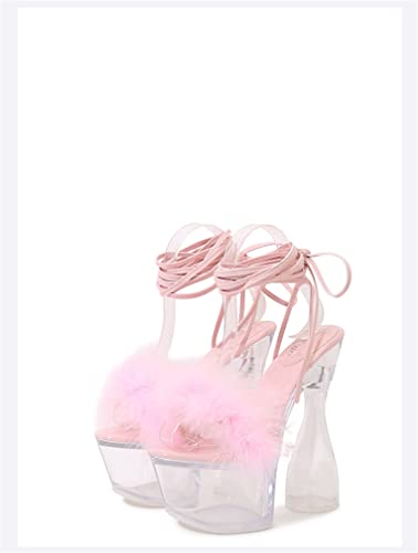 MissHeel Lace Up Crystal Clear Platform Chunky Heels2