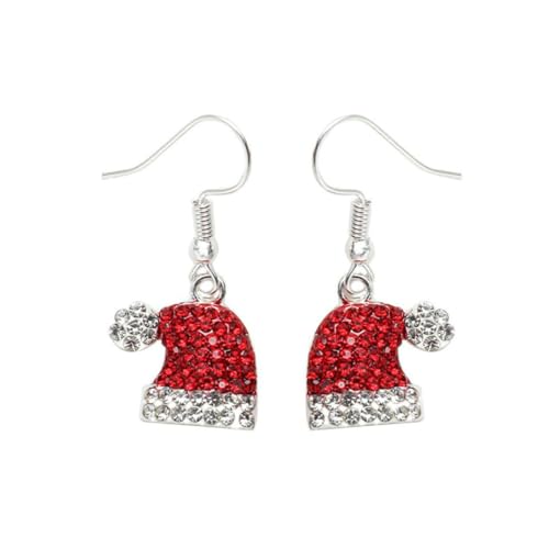 Red Crystal Bell Christmas Hat Earrings Santa Claus Tree Dangle Earrings Asymmetric Elk Santa Butterfly Bell Earrings Rhinestone Stud Earrings for Women (Red Christmas Hat)