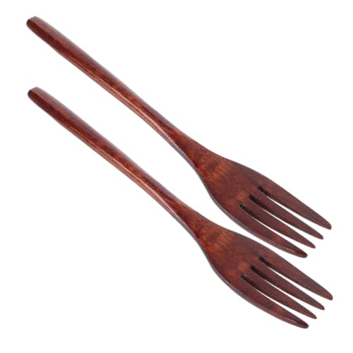 Cabilock 2-piece Wooden Salad Stirring Fork Set Kitchen Fork Utensils for Mixing Serving
