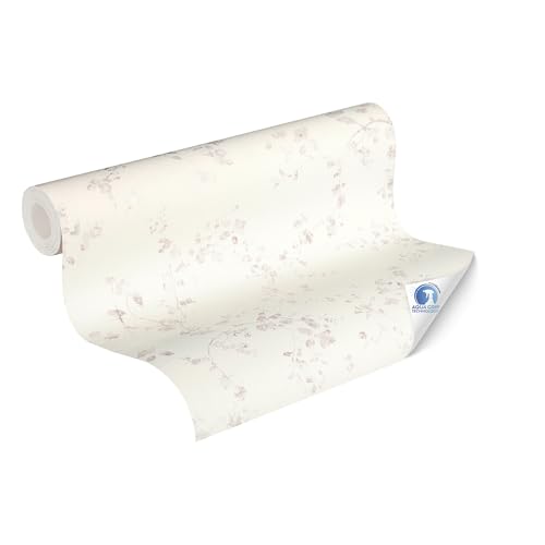 Livingwalls Wallpaper DESIGNDROP, precovered Non-Woven Wallpaper Floral in Cream, Violet, 10,05m x 0,53m