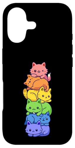 Custodia per iPhone 17 Gay Pride Cat LGBT Kawaii Cats Pile Cute Anime Rainbow Flag