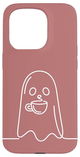 Aesthetic One Line Art Ghost and Coffee - ���[�Y �X�}�z�P�[�X iPhone 15 Pro �p