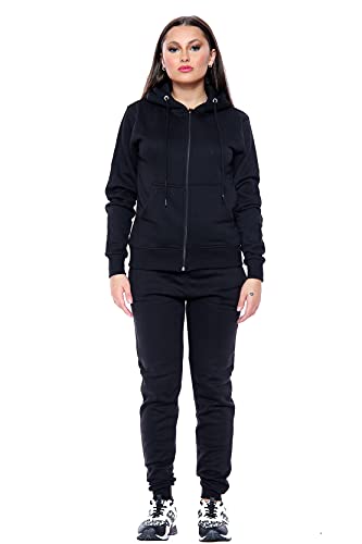 Survêtement uni à capuche zippé et bas de jogging pour femme, Noir , 38 Cover