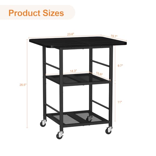 Snughome 3-Tier Printer Stand, 19.7\" D×23.6\" W×26.5\" H Extra Large Printer Table with Storage Shelves, Rolling Cart with Lockable Wheels for Home Office, Black - Thumbnail 3