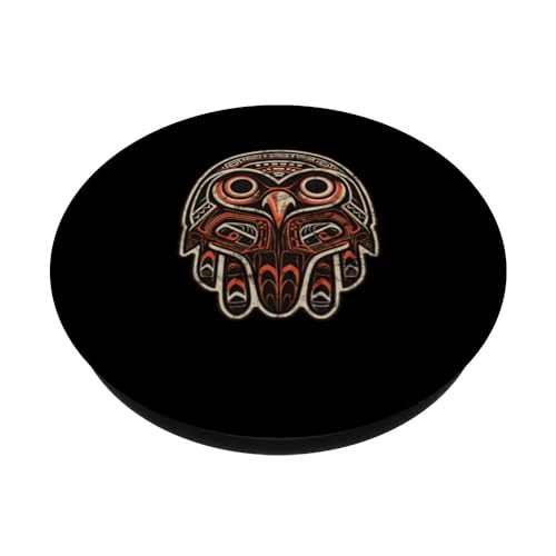 Eagle, falcon, Haida Indian style, animals, birds, vintage PopSockets Swappable PopGrip, Black - Image 2