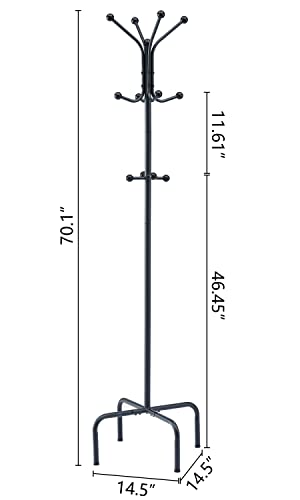 Hoctieon Coat Rack Freestanding, Entryway Coat Rack With 12 Hooks, Coat Hanger Stand, Floor Standing Metal Coat Tree,Coat Rack Stand, Heavy Duty Coat Rack, Coat Tree Freestanding, Black #TOP6