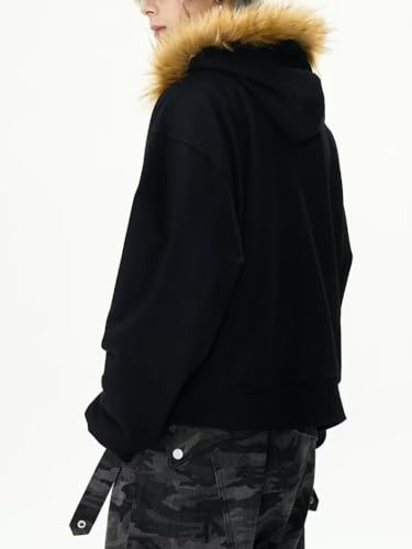 Men Hoodie Zip Up Y2k Zip Up Hoodie Fur Hooded Jacket Warm Winter Coat for Men with Hood Fur Collar Streetwear2