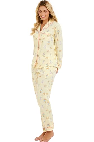Image of LUBOT 100% Cotton Pajamas for Women Pajama Set 2 Piece PJ Sleepwear Set Soft Ladies Button Knit Long Sleeve Loungewear XS-XXL