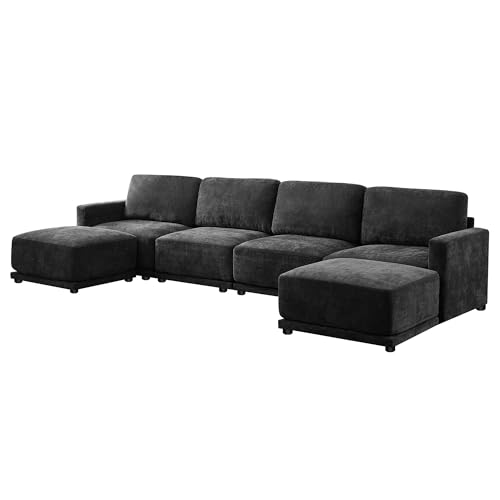 Modular Chenille U-Shape Sofa with Ottomans