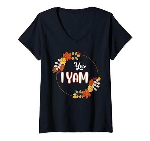 Womens YES I YAM SHE 'S MY SWEET POTATO FUNNY THANKSGIVING MATCHING V-Neck T-Shirt