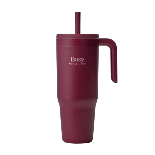 REDUCE Chiller Vacuum Insulated 40 oz Tumbler with Spill-Proof Silicone Straw - Sustainable Tritan Lid with Water Intake Markers - Soft Sit Base Travel Mug - Dishwasher Safe - Cheeky Cherry