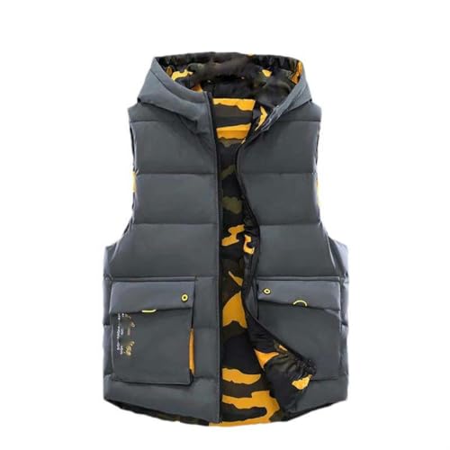 Chaleco de invierno para hombre reversible cálido informal con capucha JXQXHCFS