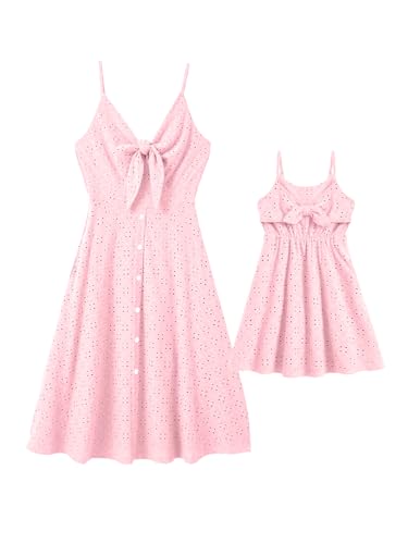 IFFEI Mommy and Me Matching Dresses Womens Eyelet Lace Midi Sundress Sleeveless Summer Dress for Casual Holiday Outfits