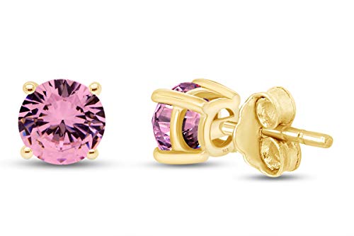 Round Shape Stud Earrings In 14K Yellow Gold Over Sterling Silver (0.5 Ct), Sterling Silver Yellow Gold, Tourmaline