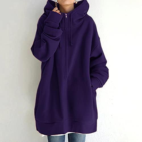 Cozy Long Fleece Sweatshirt Coat for Women in Oversized Purple - Perfect for Fall and Winter - Image 4
