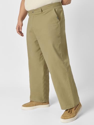 Image of Urbano Plus Men's Loose Mid Rise Baggy Fit Solid Chino Trousers Non-Stretchable